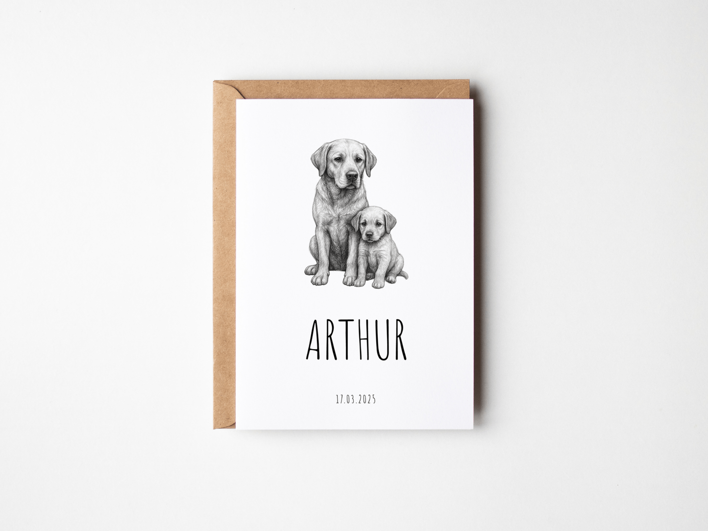 Geboortekaartje Jongen Hond | Minimalistisch Zwart Wit Schets