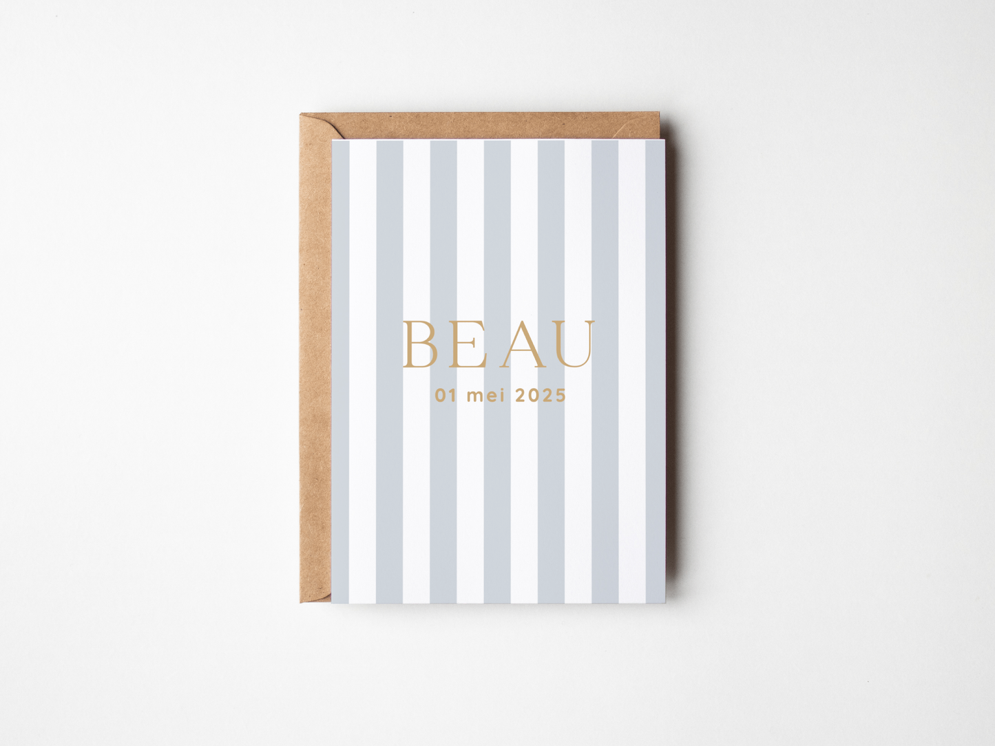 Geboortekaartje Jongen Blauw Gestreept | Waterverf Beertje