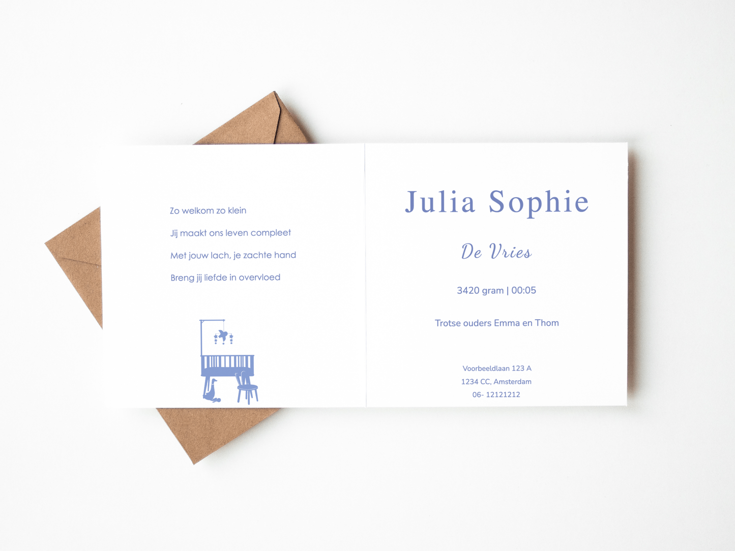 Geboortekaartje 'Streepje Zachtgeel'