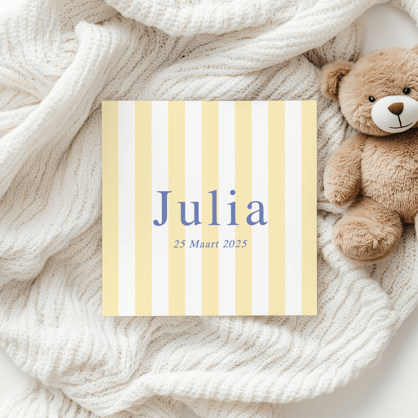 Geboortekaartje 'Streepje Zachtgeel'