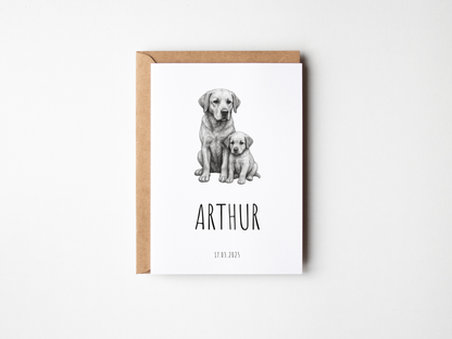Geboortekaartje Jongen Hond | Minimalistisch Zwart Wit Schets