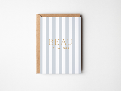 Geboortekaartje Jongen Blauw Gestreept | Waterverf Beertje