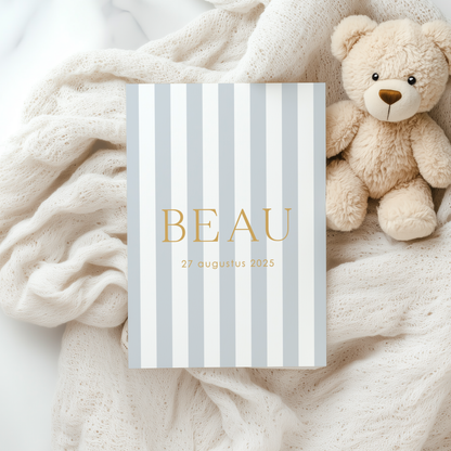 Geboortekaartje Jongen Blauw Gestreept | Waterverf Beertje