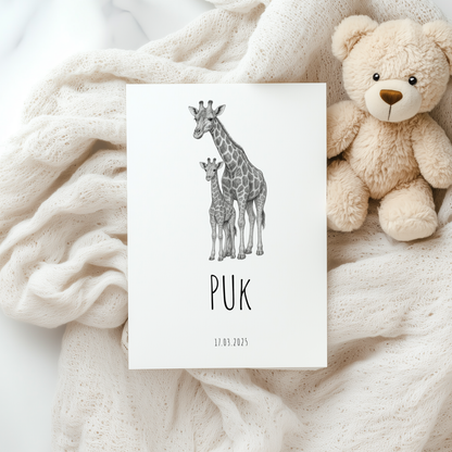 Geboortekaartje Giraf | Minimalistisch Zwart Wit Schets