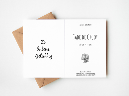 Geboortekaartje Neushoorn | Minimalistisch Zwart Wit Schets
