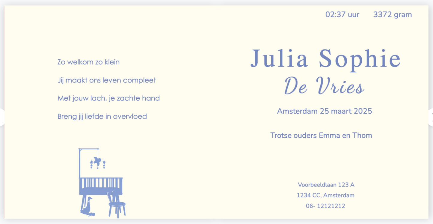 Groen geboorte kaartje Julia